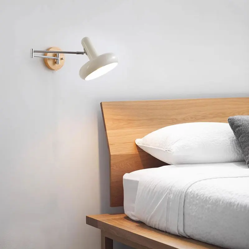 Bauhaus lámpara de pared de brazo basculante de viento crema con interruptor, lámpara de pared de cabecera Vintage, dormitorio, estudio, lámpara de