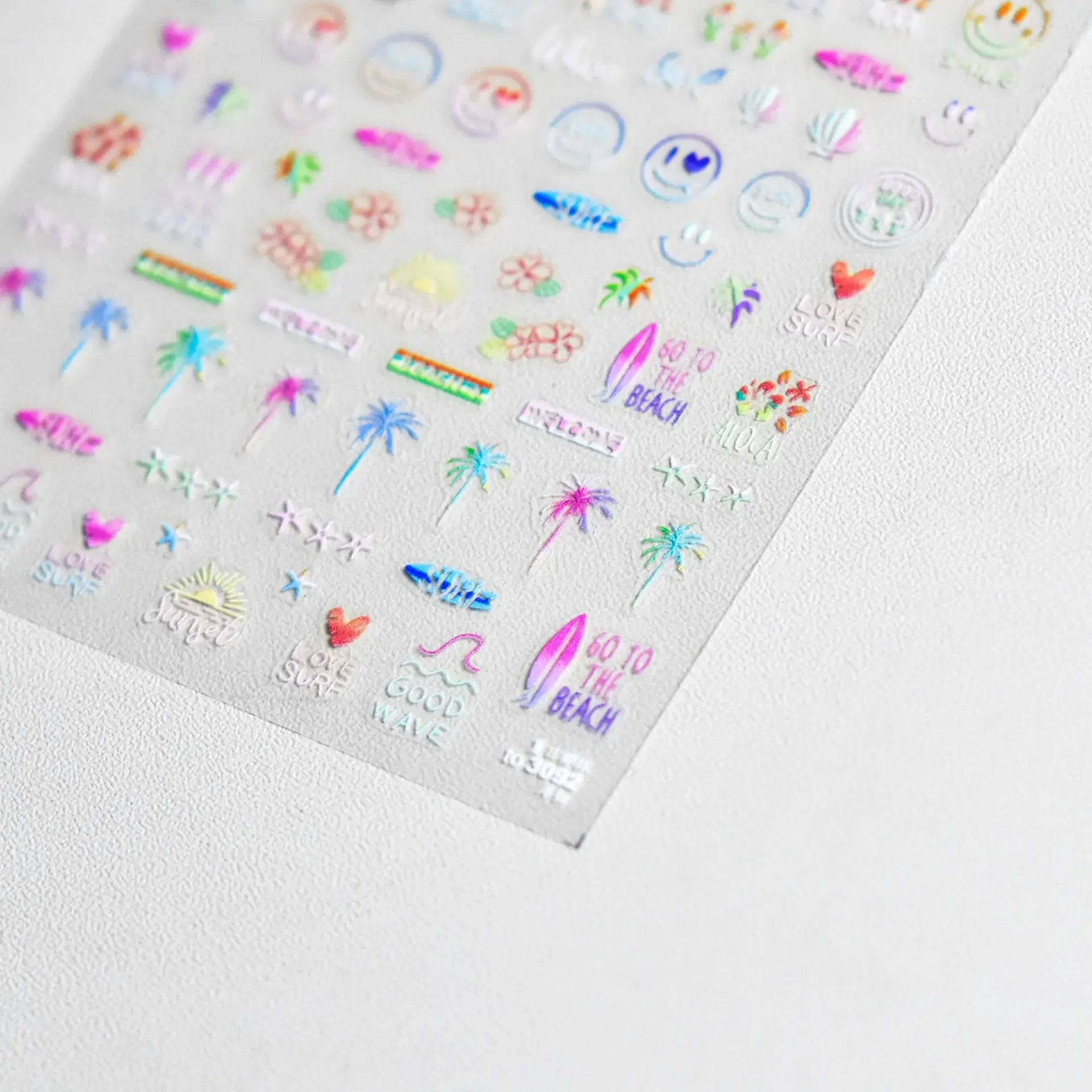 3D Realistic Colorful Hot Bikini Sumer Surf Beach Sports Fishtail Coconut Tree Adhesive Nail Art Stickers Decals Manicure Charms