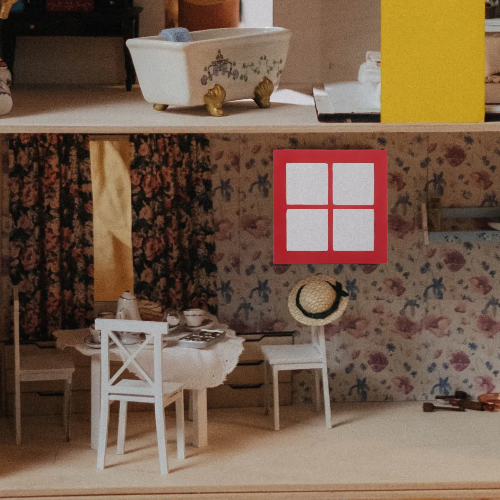 

Uncolored Mini Wooden Window Frame Dollhouse Accessories Realistic Chic Layout Decor for Miniature House Building Creative Play