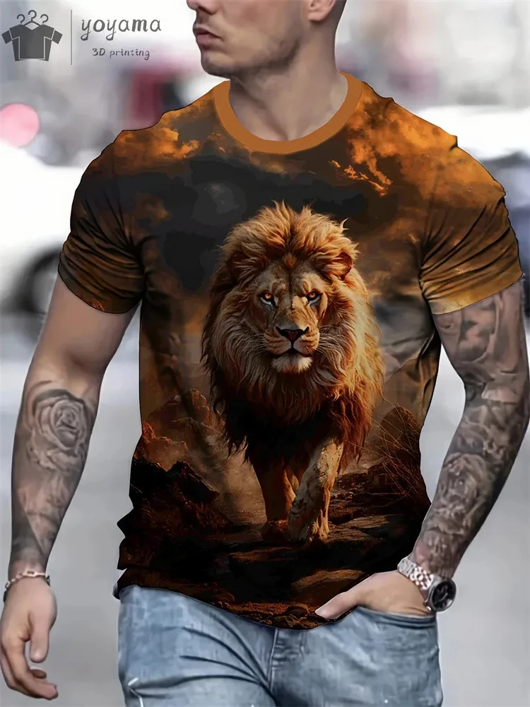 Wolf lion men\'s T-shirt summer men\'s T-shirt fashion short sleeve new men\'s wear3D printing T-shirt oversized Men\'s Clothing