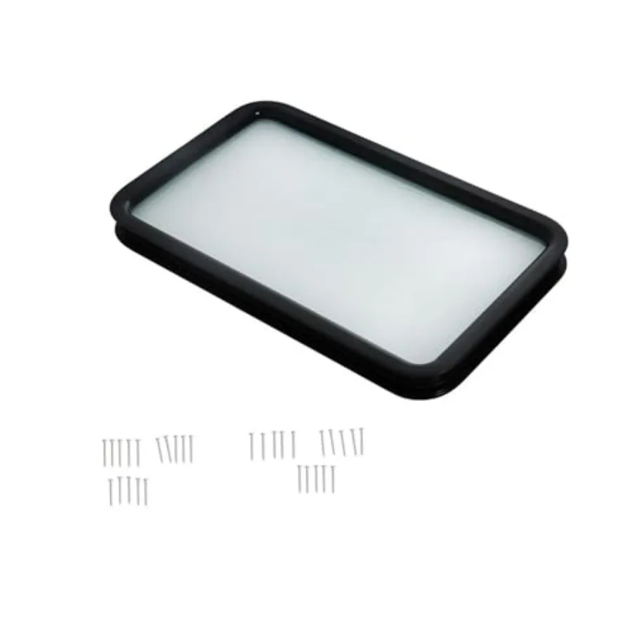 

Окно для входной двери автодома 12x21 дюймов (ШxВ) с черной рамкой и матовым закаленным стеклом, сертифицированное DOT.