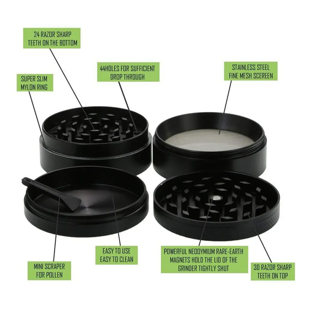 Mini Grinder Grass com Material de Liga de Zinco, Dry Herb Crusher, 4 Camadas, Moinho Manual de Tabaco