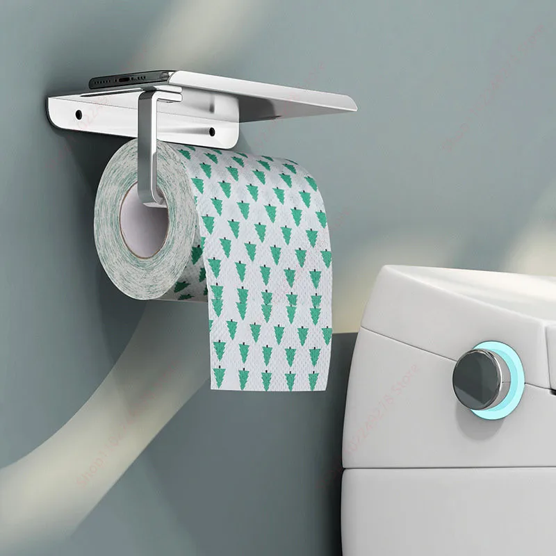 baño porta rollo papel higienic Portarrollos de papel higiénico de aleación de aluminio, estante con bandeja para colgar en la pared, soporte de caja de pañuelos sin perforaciones, accesorios de baño y cocina