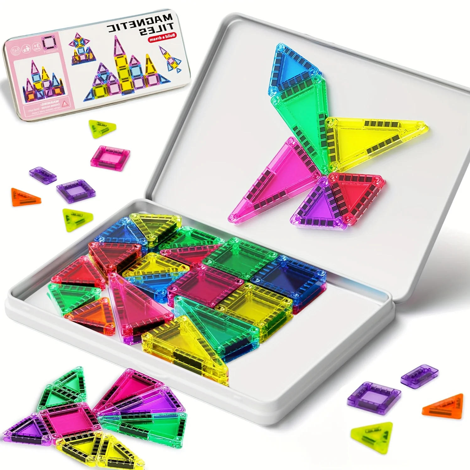 28/36 szt. Świąteczne Mini Magnetyczne Klocki Konstrukcyjne, Zabawka Przenośna z Metalowym Pudełkiem, Przyjazny dla Dzieci Zestaw Magnetyczny do Budowania
