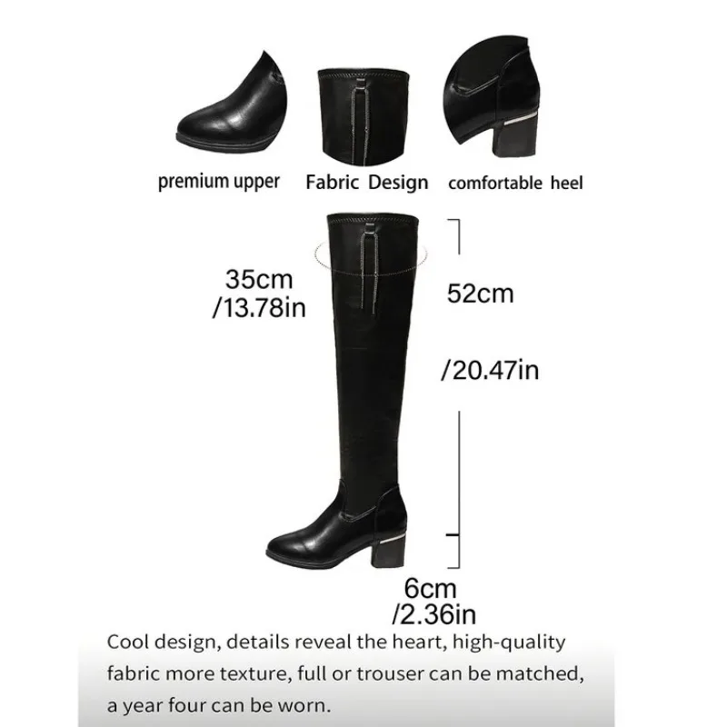 【Neu 2026】Oberschenkelhohe Stiefel für Damen, schwarz, spitze Zehenpartie, Blockabsatz, weiter Schaft, Wildleder, Lackleder, Stretch, schmale Passform, Overknee-Stiefel_voghion.com
