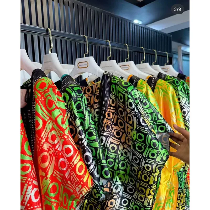 Plus Size Women African Print Middle Eastern Abaya Loose Rhinestone Sequin Kaftan Dress Retro Luxury Muslim Wedding Eid Party
