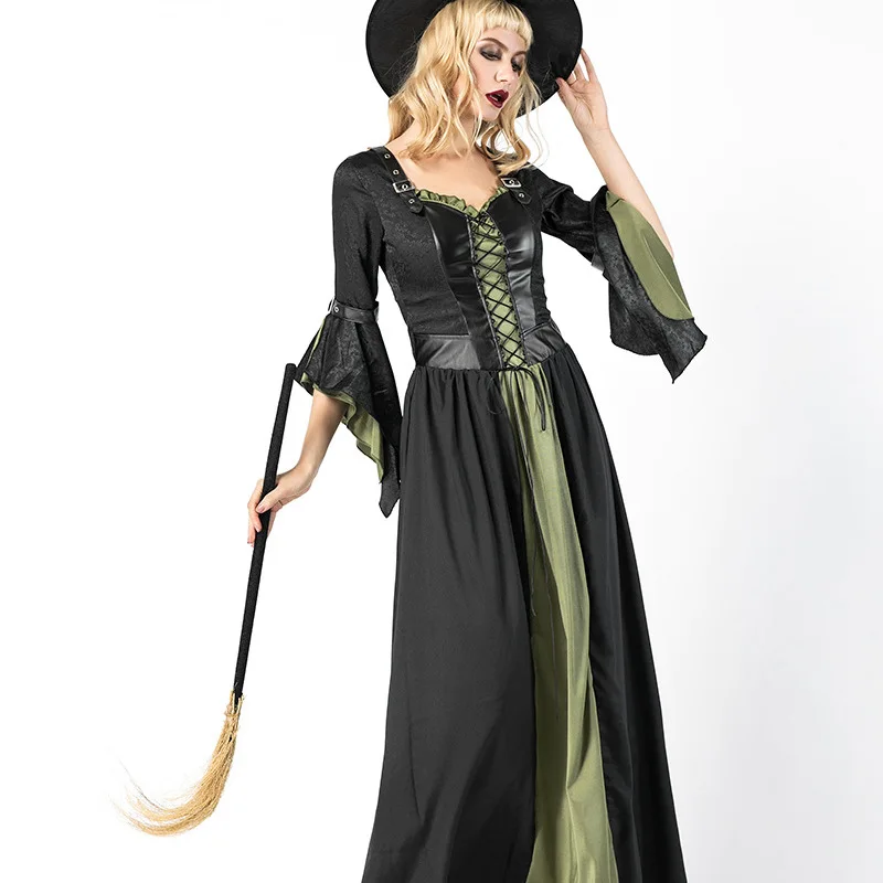 大きいサイズの魔女ロングドレスコスプレ衣装、バー、ハロウィンパーティー、女性用伝統民族衣装、ステージパフォーマンス用...