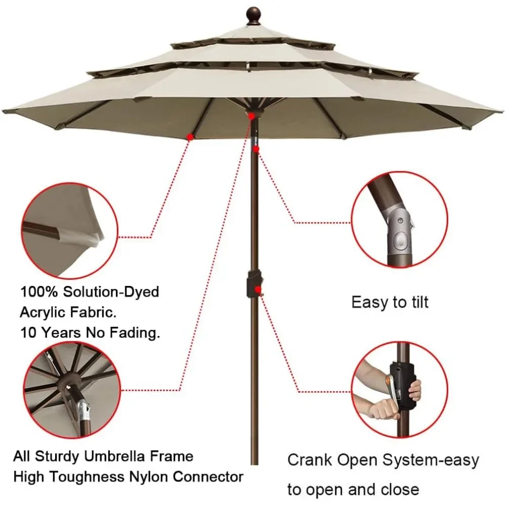 10-Year-Non-Fading Sunumbrella 9Ft 3 Tiers Market Umbrella Patio Umbrella Outdoor Table Umbrella With Ventilation the Beach