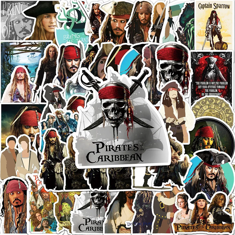 10/30/50PCS Disney Movie Pirates of the Caribbean Stickers Graffiti Laptop Skateboard Motorcycle Car Waterproof Sticker for Kids