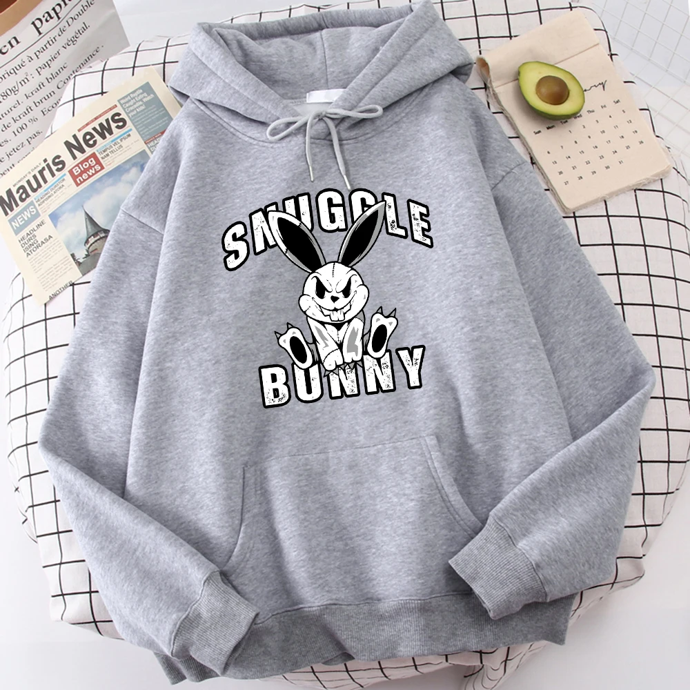 Snuggle Bunny Print Men Hoody Fashion Loose Sweatshirt Autumn Fleece Warm Hooded Casual Crewneck Man Clothes