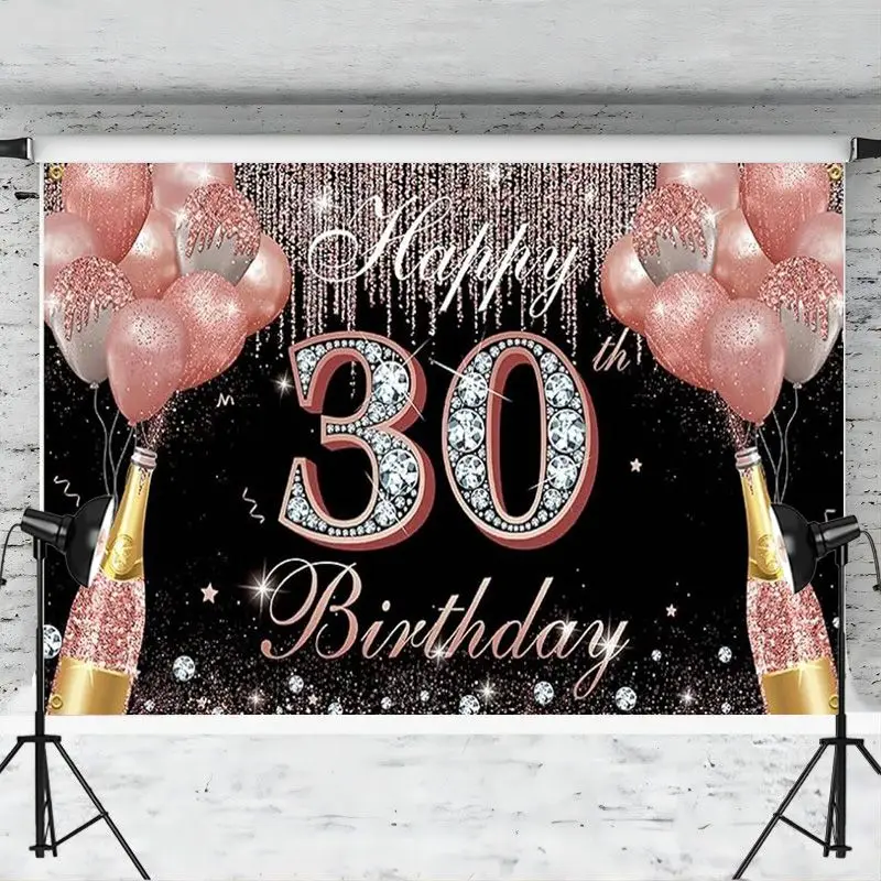 Happy 30th Birthday Decoration Rose Gold Cheers to 30 Years Party Backdrop Thirty Banner Yard Sign Photo Background Supplies