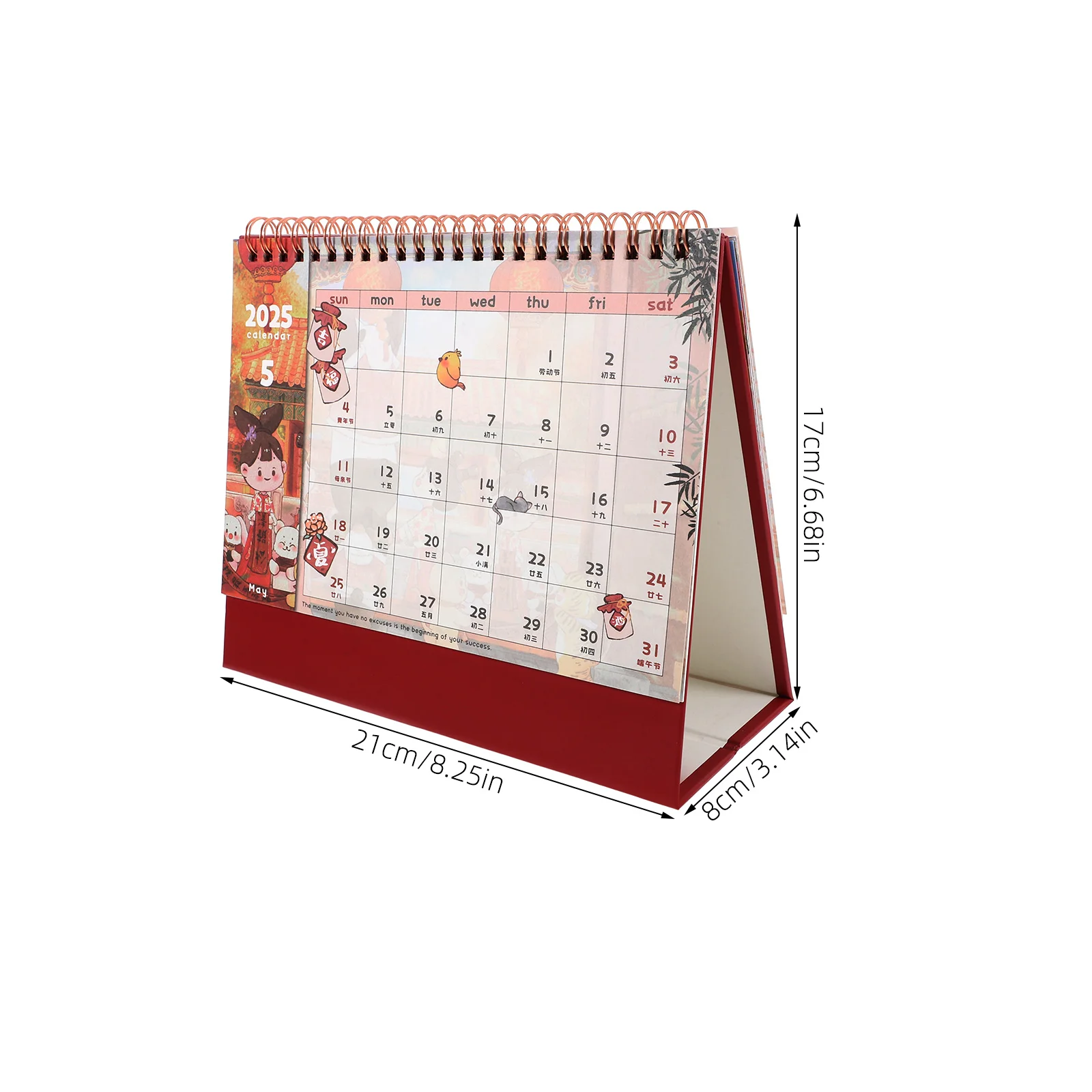 Monthly Cartoon DeskCalendar ChineseStyle Retro OfficeAccessory CreativeCoil Planner FlipTabletop Schedule 2025 YearlyDaily