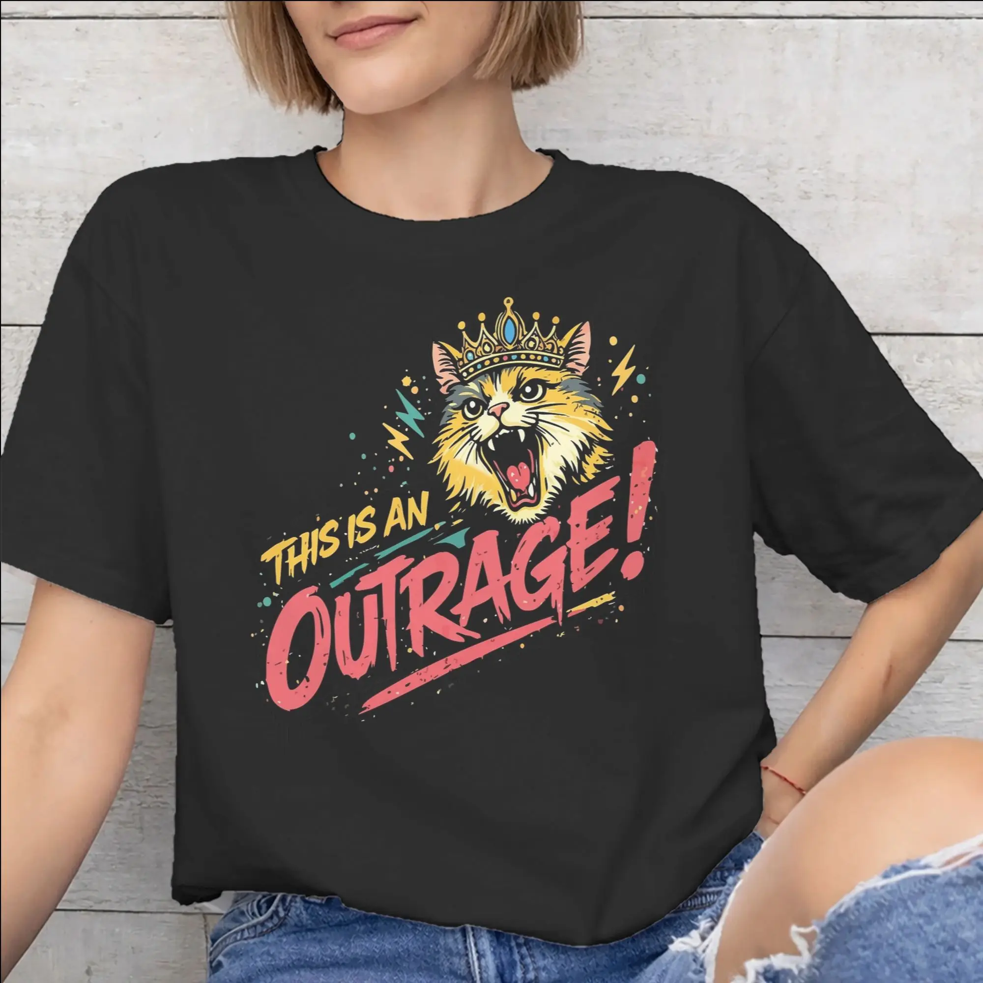 This Is An Outrage Princess Donut Cat  Print T Shirt for Men Women  Pure Cotton  Tee Shirt Clothing
