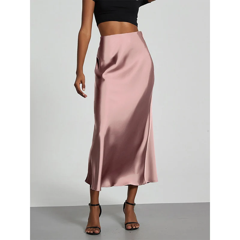Vestido largo de fiesta de satén a la moda, falda básica informal de cintura alta de color sólido para mujer, falda de cola de pez, ropa de verano a la moda para mujer