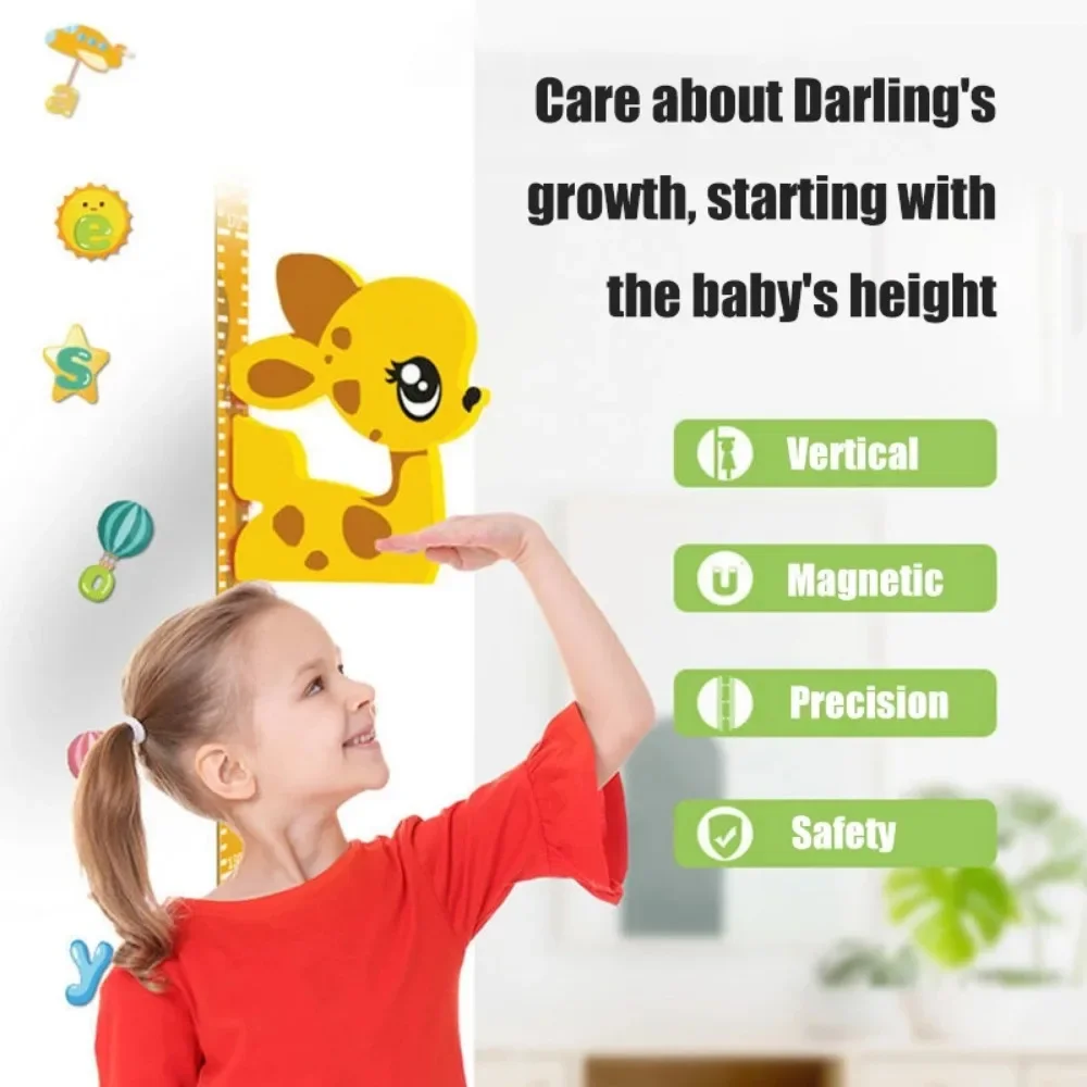 3D Cartoon Removable Self-Adhesive Height Stickers Magnetic Suction Baby Growth Wall Decals for Children's Room Decor