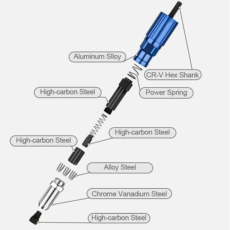 Puxar adaptador de arma de rebite elétrica pistola de rebite puxar núcleo puxar adaptador de arma de rebite 2.4mm-4.8mm porca de rebite adaptador de broca de arma