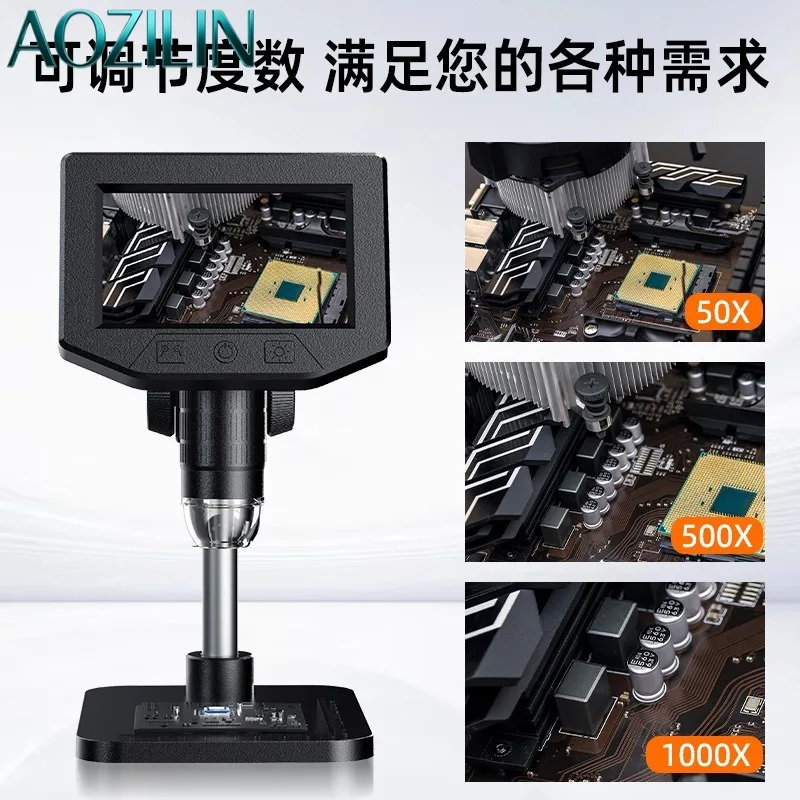 AOZILINPortable Digital Industrial Microscope with Screen, 2MP HD 100X Magnifier, Professional Electronic Repair Inspection Tool
