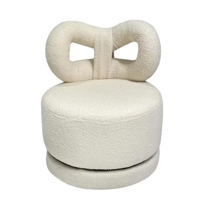 

Cream wind makeup stool Internet celebrity personality single chair Lamb wool bedroom rotating dressing stool Home backrest
