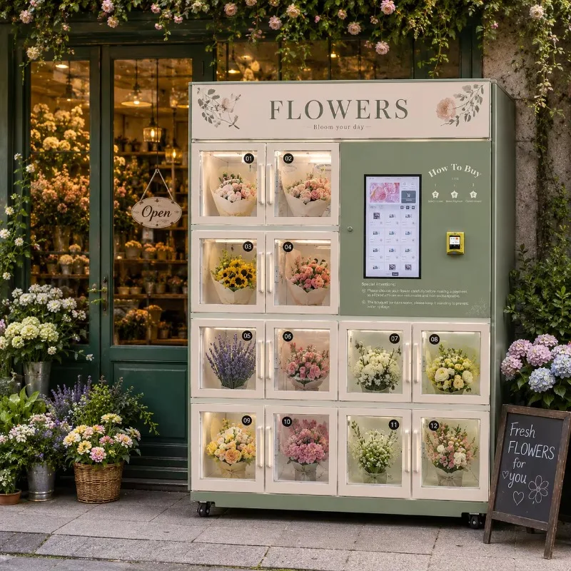 Automatic Self Checkout Fresh Flower Vending Machine 12 Grids QR Code Bouquet Dispenser for Mall Office Building