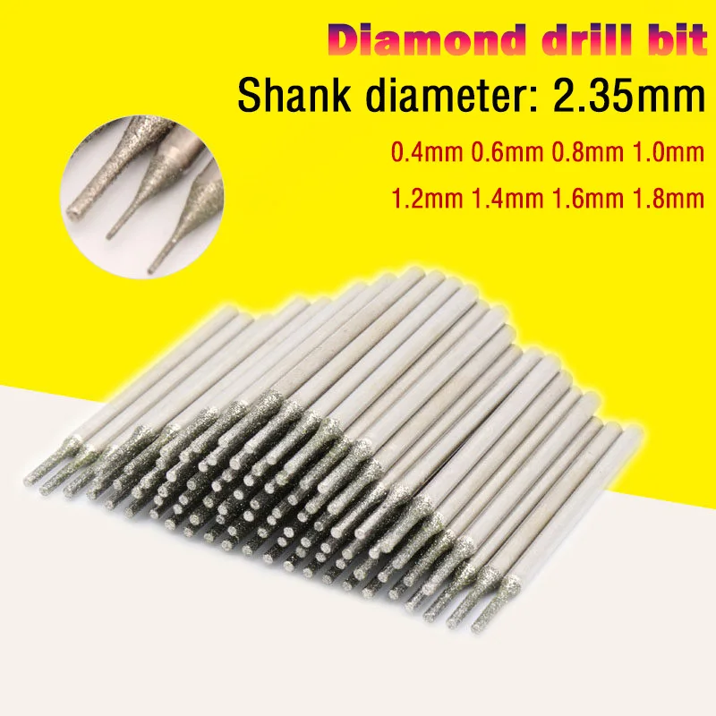 2/5Pcs 0.4mm~1.8mm Diamond Drilling Bits Punch needle for Tile Jewellery Glass Shank Diameter2.35mm