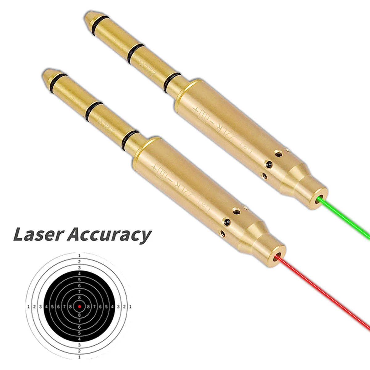 Tactical .22LR Long Rifle Red Green Laser Bore Sight Collimator Kit 9mm.38spl/.177/.223Rem/10mm 40S&W Cal Glock 43 17 19 AK47 74
