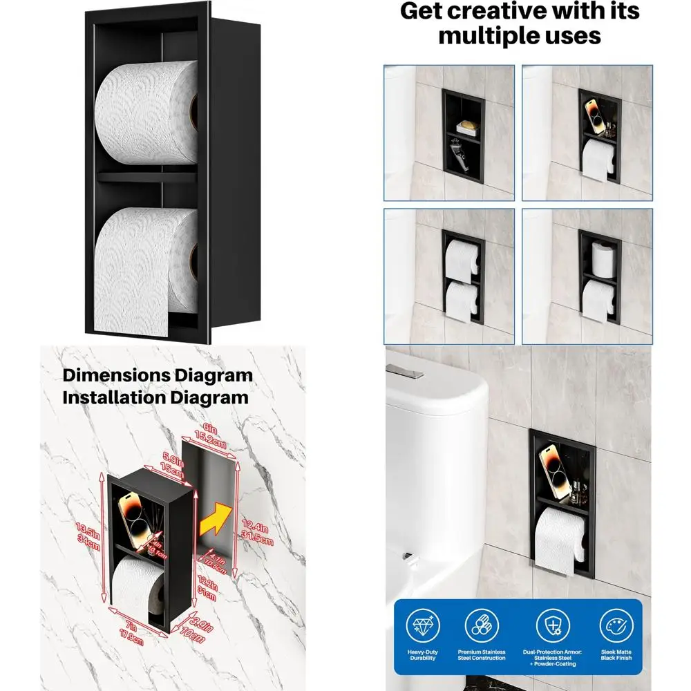 

Stainless Steel Recessed Wall Toilet Paper Dispenser with Storage Shelf, Brushed Finish, 15.9 x 7.9 inches