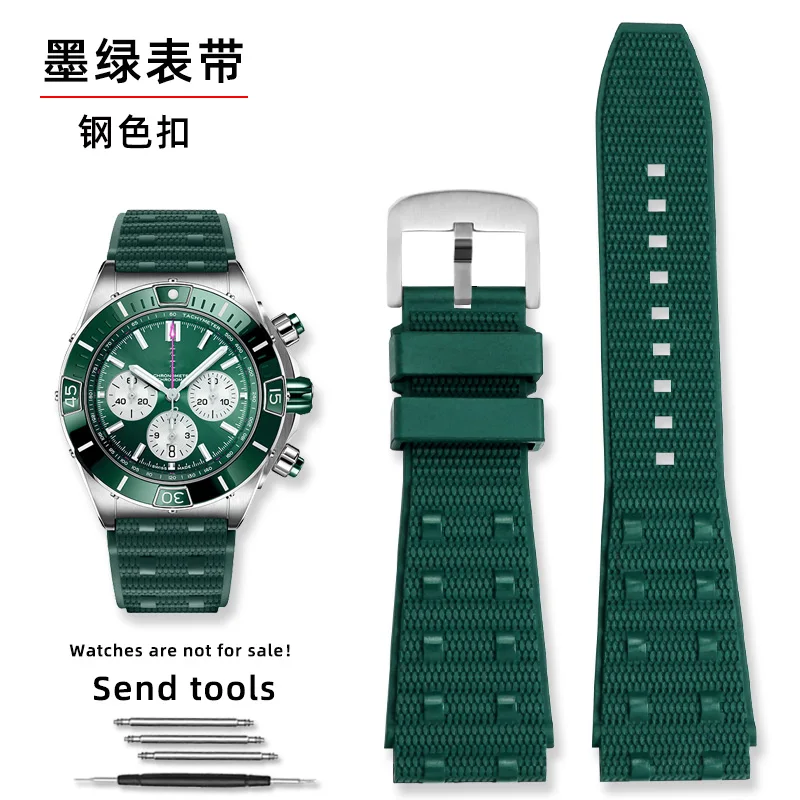 22mm 24mm Rubber stra For Breitling Super Marine Mechanical Timing B01 Watch Avengers Fluororubber Watch Strap Men Black Blue