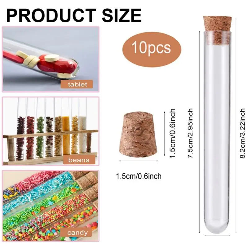 

10pcs/set plastic test tubes and cork lid test U-shaped bottom long transparents tubes for liquid equipment supplies accessories