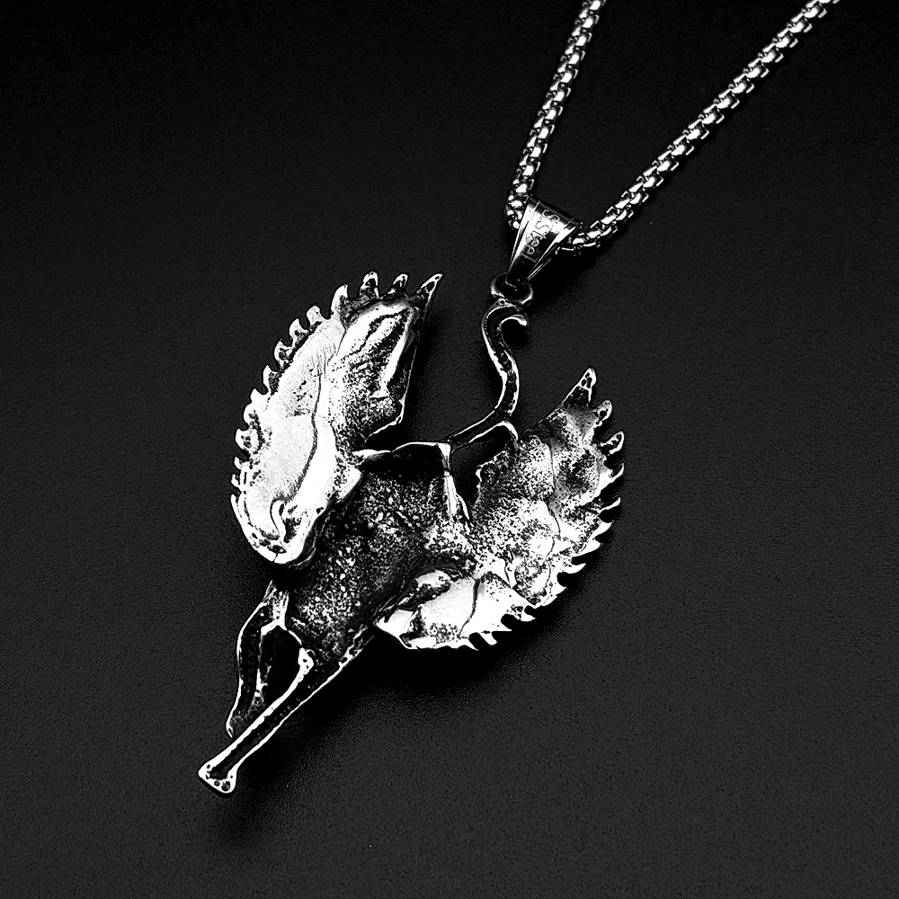 Vintage Egyptian Winged Cat Goddess Bastet Pendant Necklace Stainless Steel Silver Color Ancient Egypt Chain Necklaces Jewelry