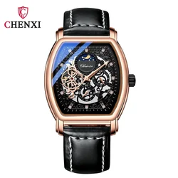 Fashion Tonneau Tourbillon Watch Men Skeleton Watches CHENXI Moon Phase Automatic Mechanical Wristwatches Men Reloj Hombre