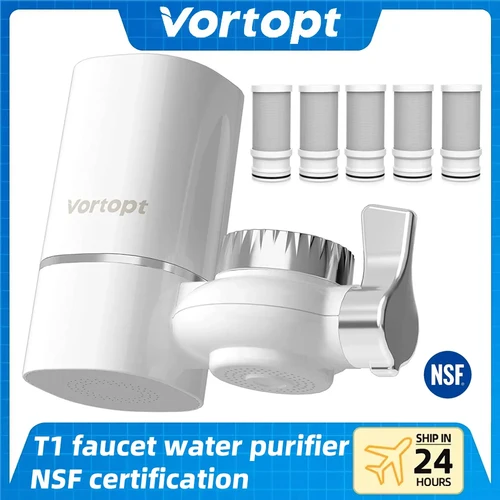Imagen 1 del producto Filtro de agua para grifo Vortopt con certificación internacional NSF, un juego de 5 cartuchos filtrantes para purificar 400 galones de agua