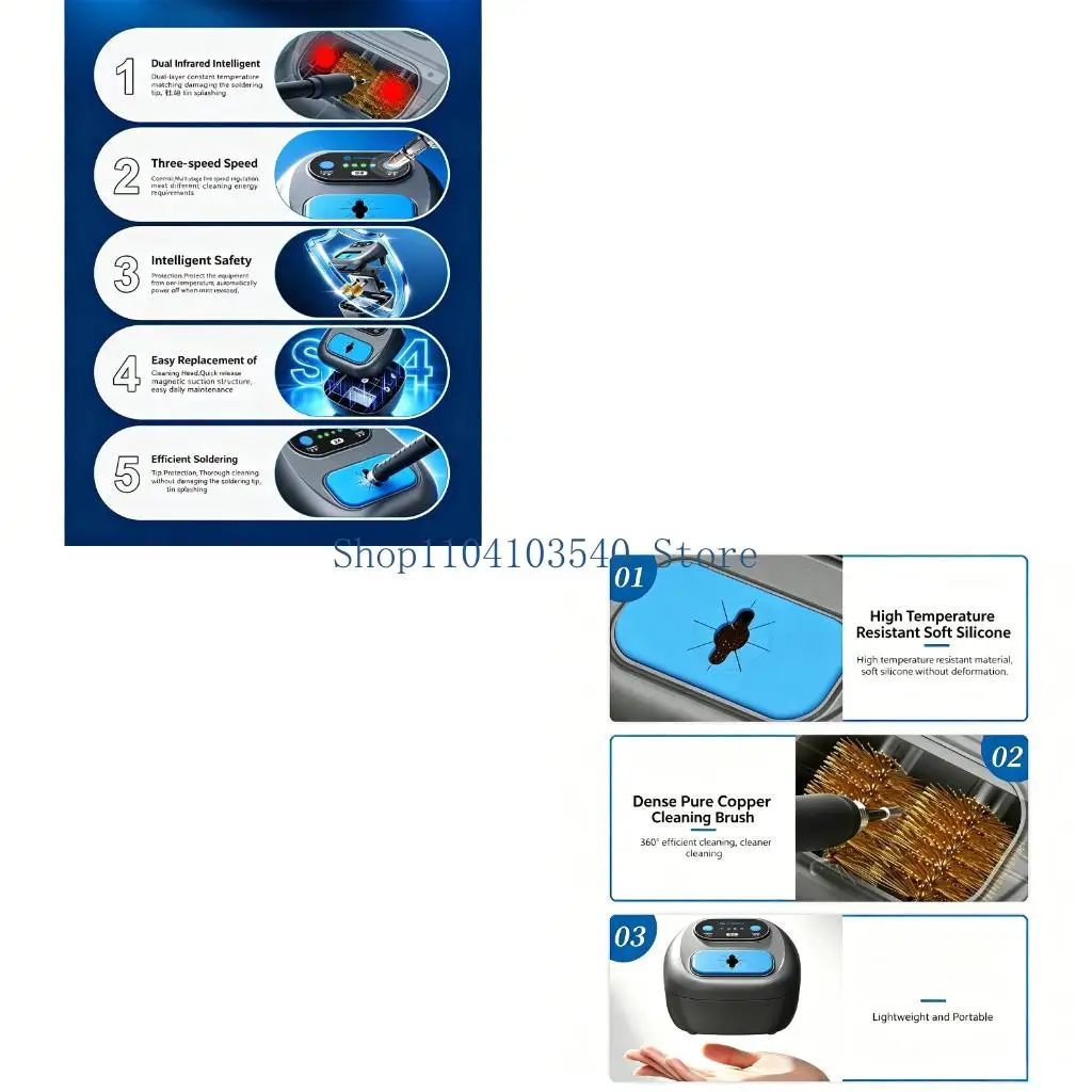 02DC Automatic Tip Cleaner with Metal Brush for Daily Solder Table Care