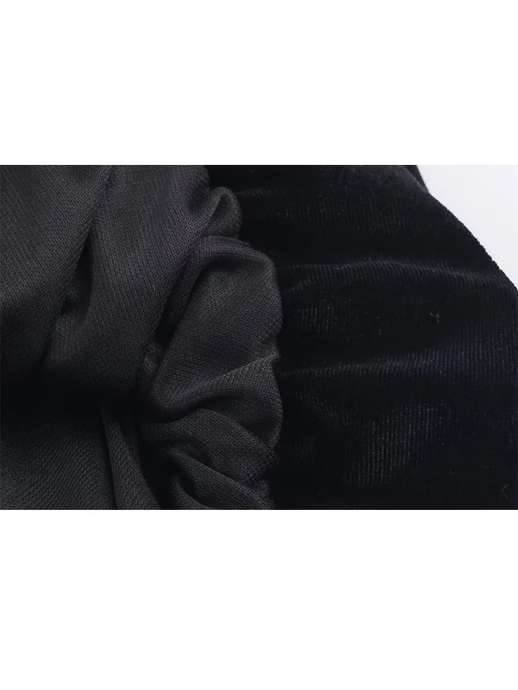 

HH New Women Fashion Casual Bow Pleated Decoration Velvet Top Sleeveless Tank Top Woman Sexy Black High Street Short Top Mujer