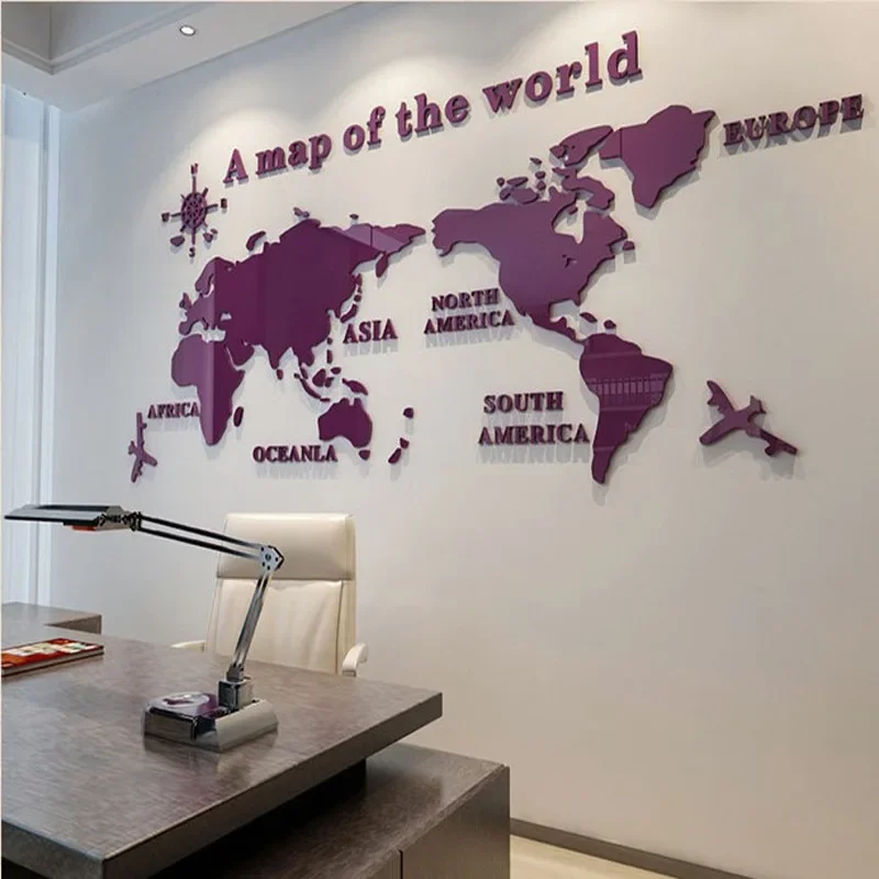 World Map Acrylic 3D Solid Crystal Bedroom Wall Living Room Classroom Stickers Office Wall Background Decoration Stickers