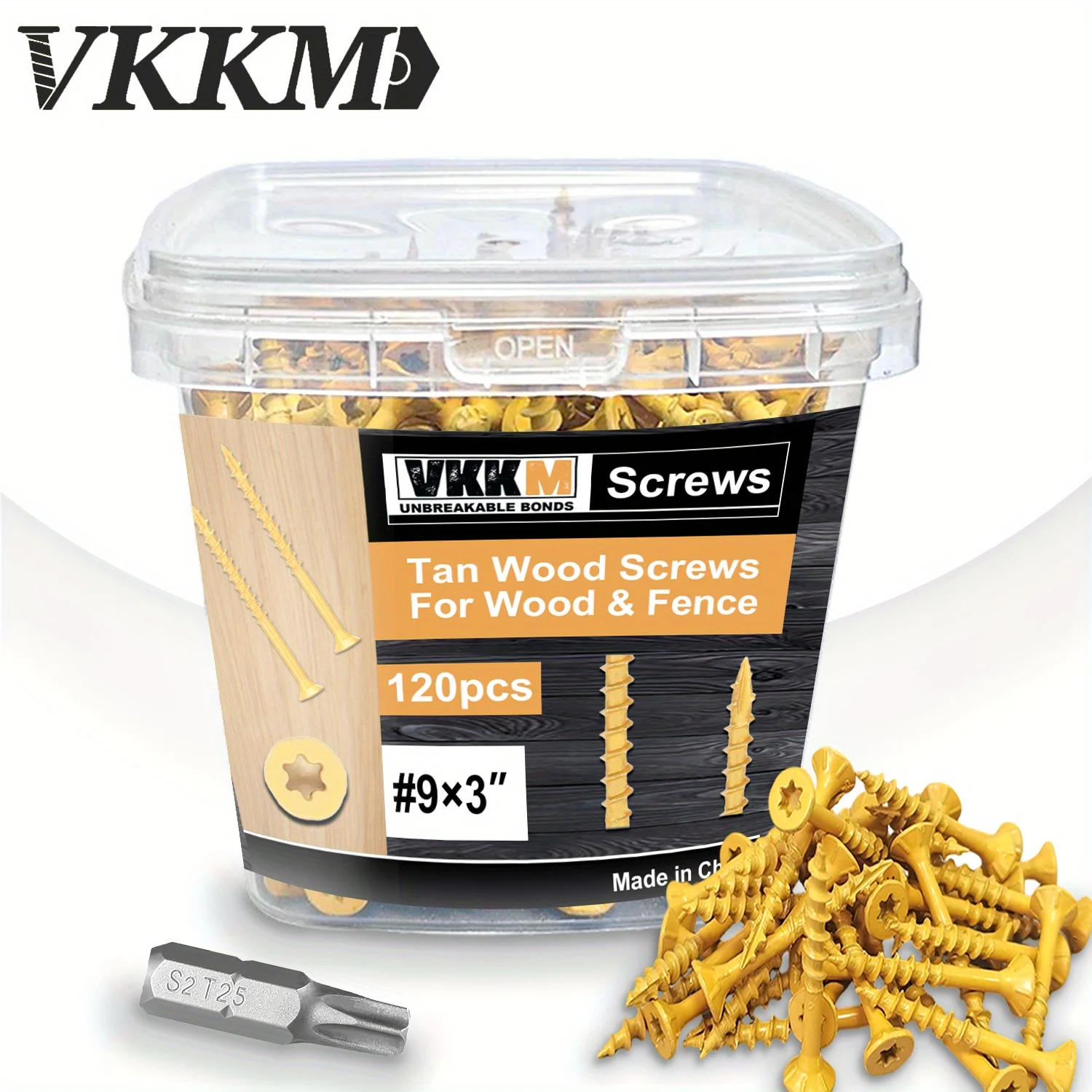 

VKKM #9 #10 Outdoor Deck Wood Screws, Including T25 Star Drill Bits, Are Suitable for Outdoor Wooden Fences