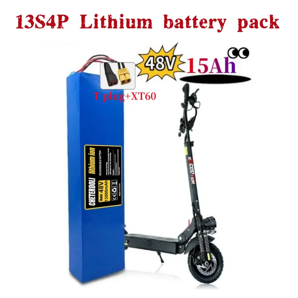 48V 20Ah 15000mAh 13S4P 18650 Lithium Battery Pack with BMS, Suitable for Kugoo M4/M4 Pro/Max Speed Battery Replacement.