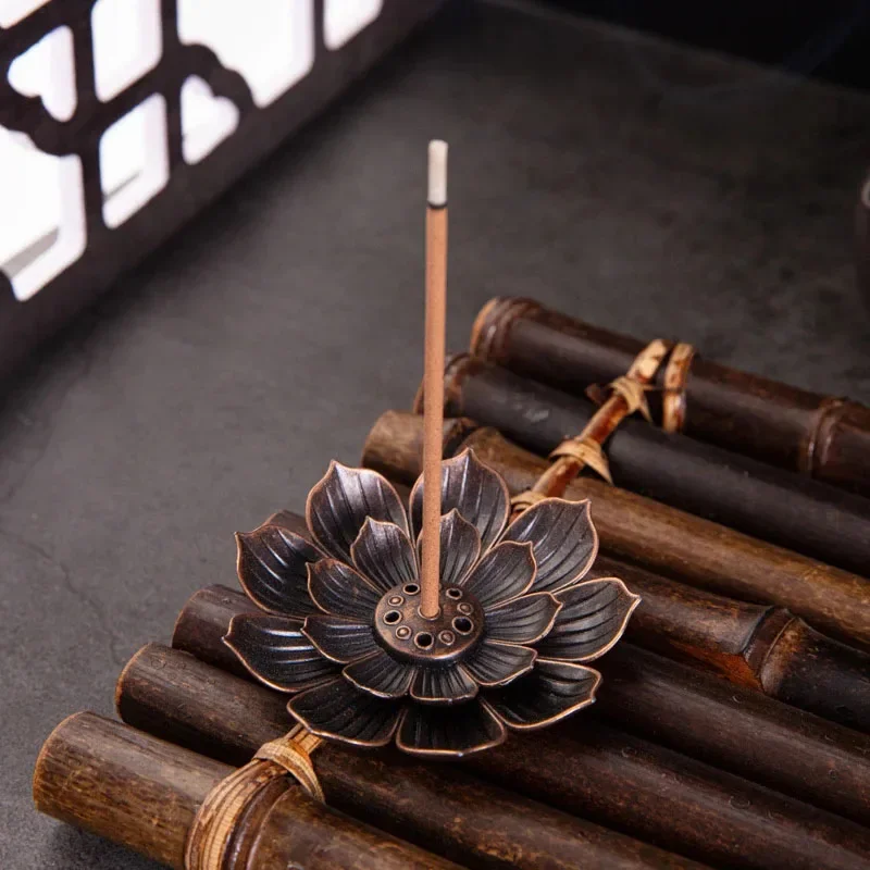 1Pcs Legierung Weihrauch Brenner Stick Halter Platte Buddhismus Lotus Räuchergefäß Bronze Nasturtium Weihrauch Brenner