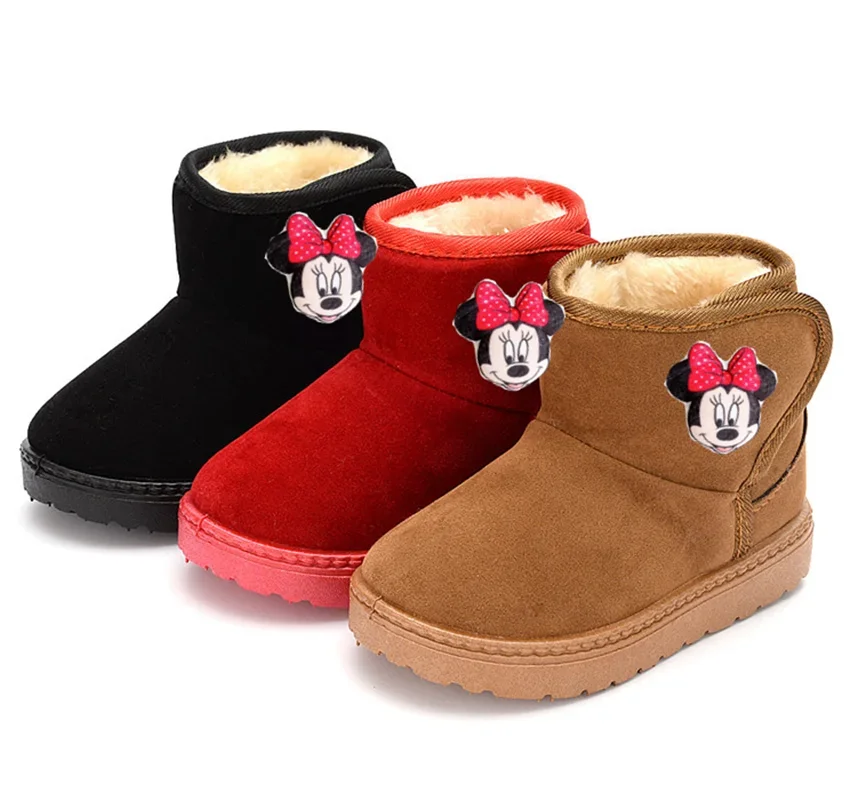 Disney Mickey Mouse Kinder Baumwollstiefel Minnie Winter Warm Verdickt Baby Junge Mädchen Stiefel Gummi Freizeitschuhe