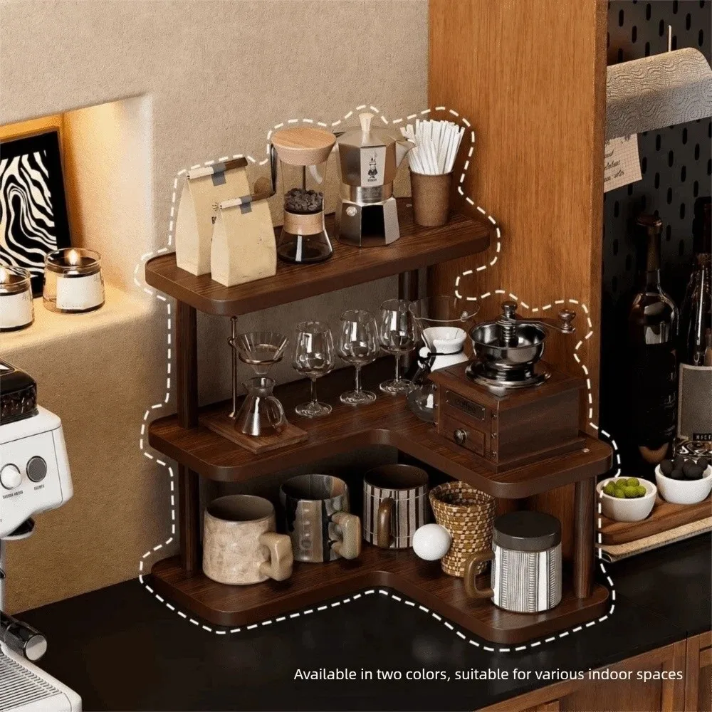 Bamboo Corner Desktop Shelves L-Shaped Rounded Edges Multi-layer Storage Shelf Space Saving Large Capacity Makeup Organizer