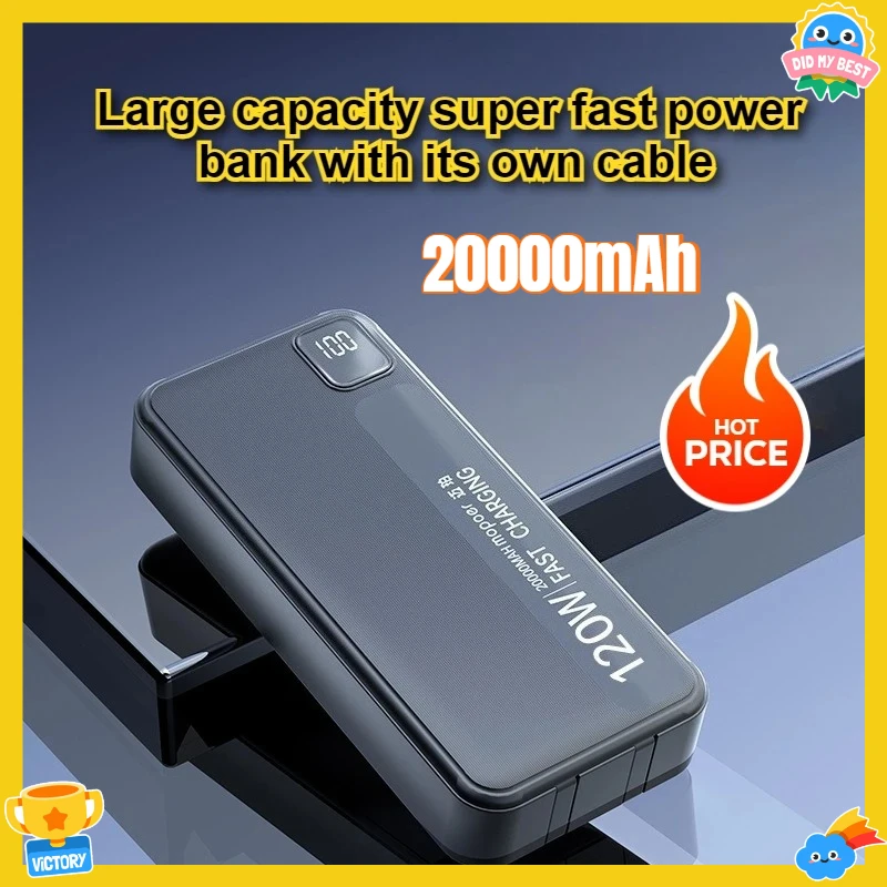 

Large Capacity Super Fast Power Bank with Its Own Cable Portable 20000mAh Mobile Power Supply