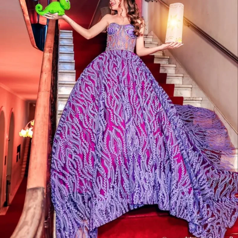 

Shiny Purple Quinceanera Dress off-shoulder Lace glitter decal vestidos de 15 Quinceanera ﻿Customize