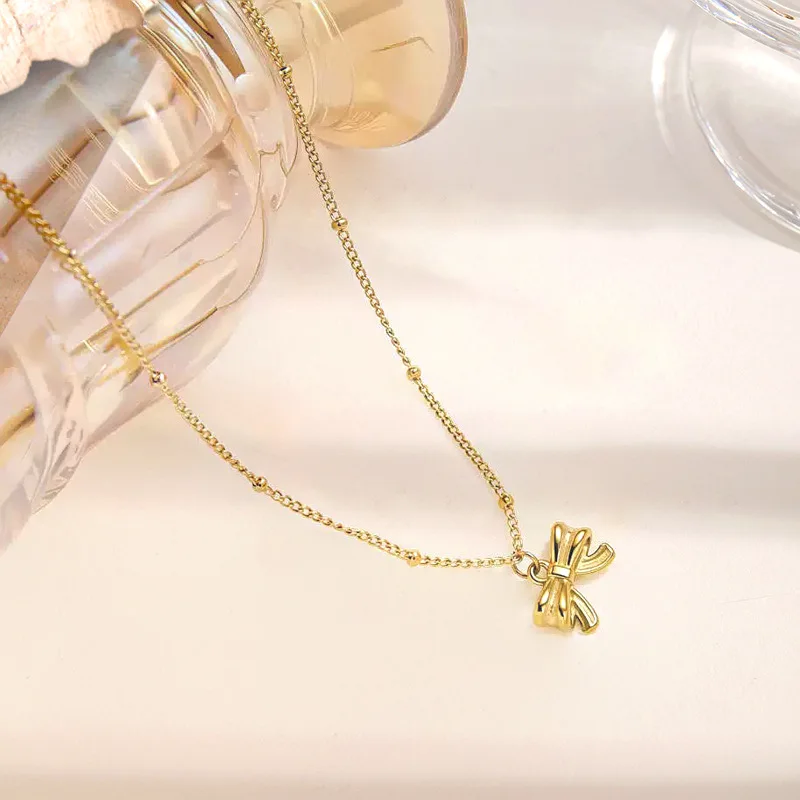 Runaway princess bow necklace, titanium steel that won’t fade, 18k gold plated, 2025 new light luxury butterfly
