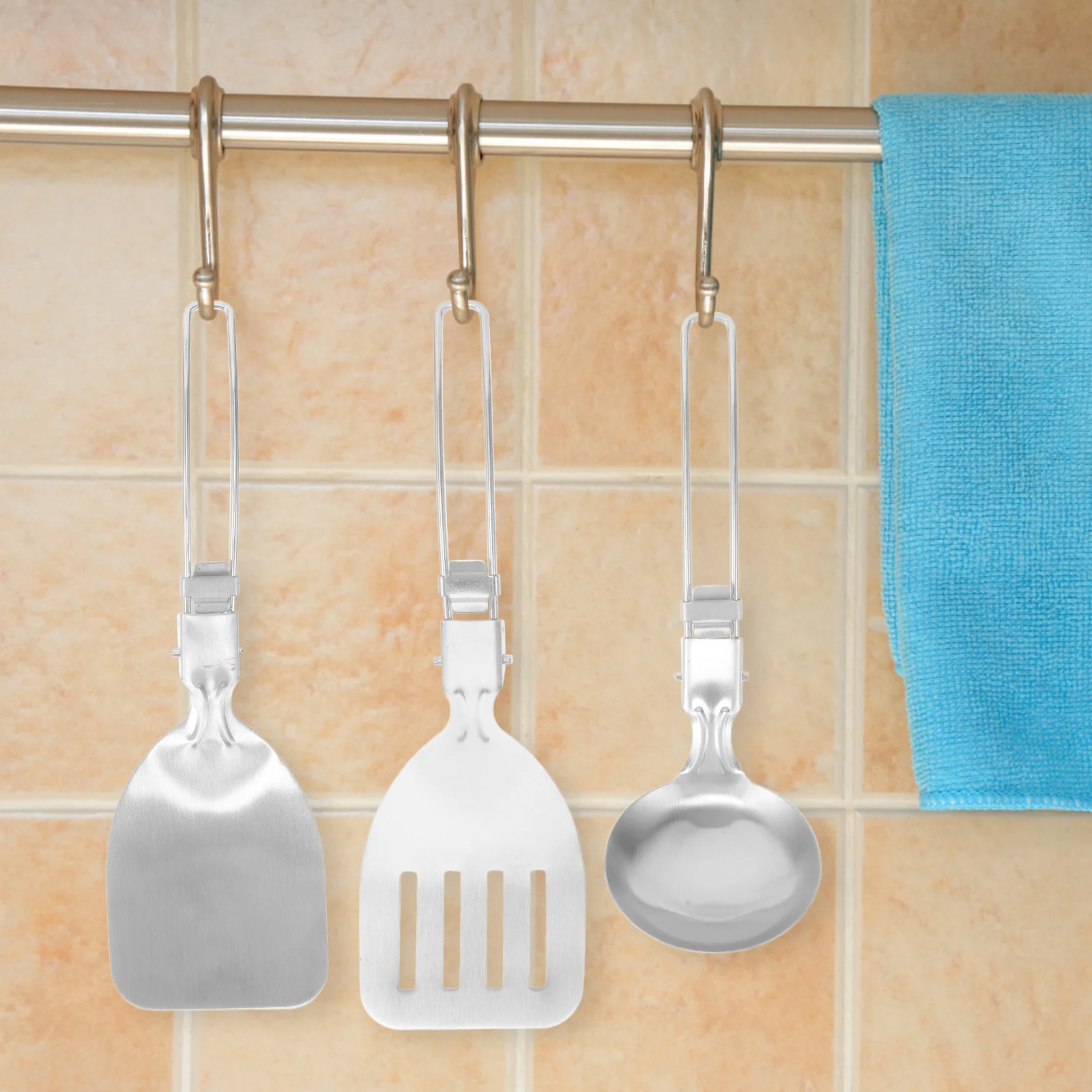 

1Set Portable Camping Kitchen Tool Stainless Steel Mess Kit Folding Spork Camping Cooking Utensils Travel Outdoor Kitchen Set