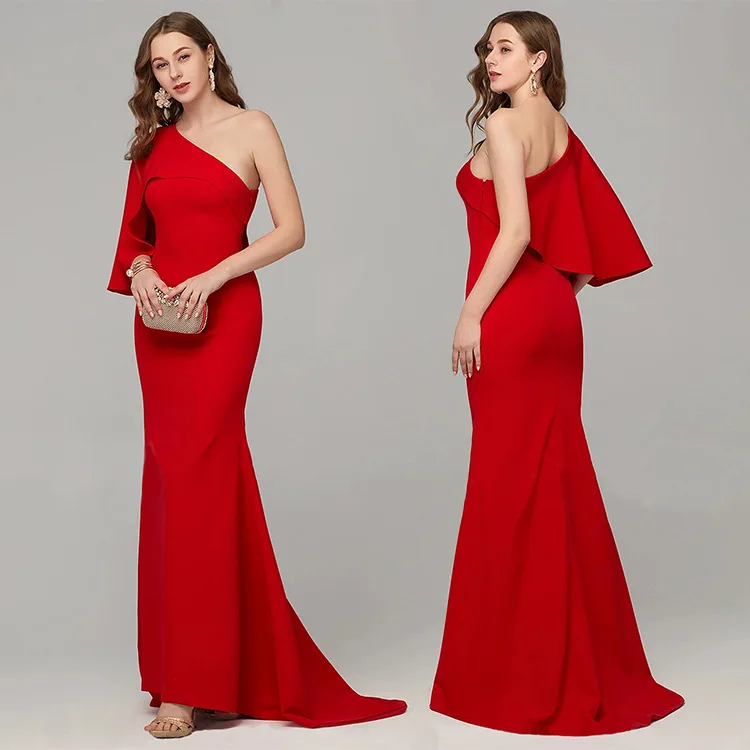 Women's dress ruffled off shoulder floor-length evening dress Female Woman clothing Long dress prom Elegant party dresses hxy304