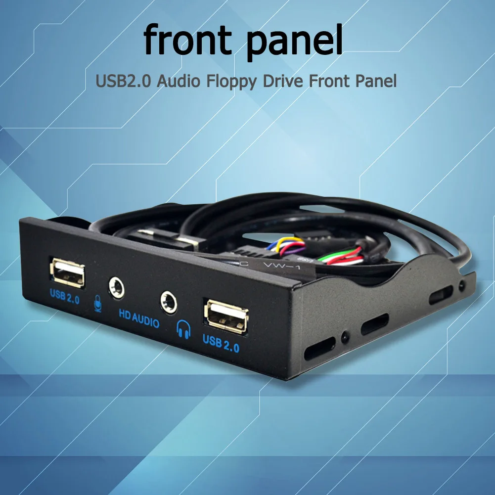 Hot Sale Front Panel Solid Color 3.5 inch 9Pin to 4 Port HUB Floppy Bay 2 USB 2.0 HD Audio 3.5mm Front Panel Rack