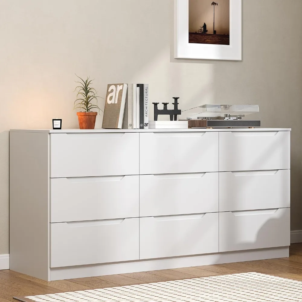 

9 Drawer Dresser, 62 Inch Wide Chest of Drawers, Modern Storage Cabinet with Large Wooden Drawers