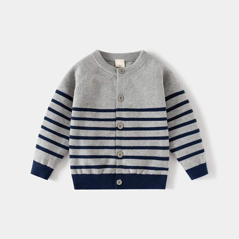 Boys Knitted Cardigan Sweater Stripped Autumn Winter Kids Baby Knitwear Top for Children Students 2-7 Years Old 100-140