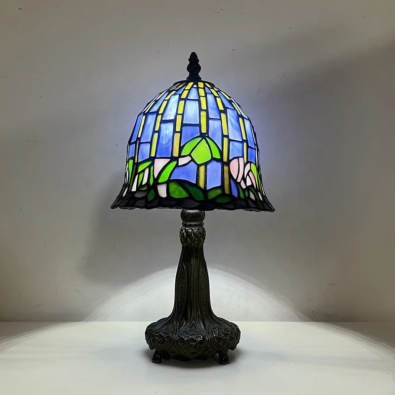 

Mini Floral Creative Colorful 8Inch Tiffany Stained Glass Lamp Room Decoration Reading Handmade Decorative Light