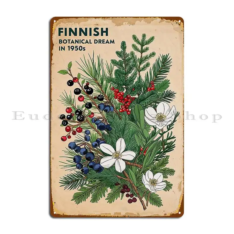 Finland Botanical Art Nordic Charm Retro Design 1950s Style Metal Sign Designer Cinema Cave Living Room Club Tin Sign Poster