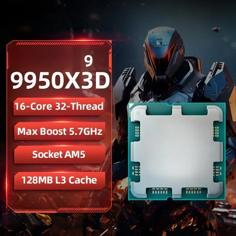 9950X3D Processor R9 9950X3D, Up To 5.7GHz 16-Core 32-Thread 128MB L3 Cache Socket AM5 Gaming CPU Without Box